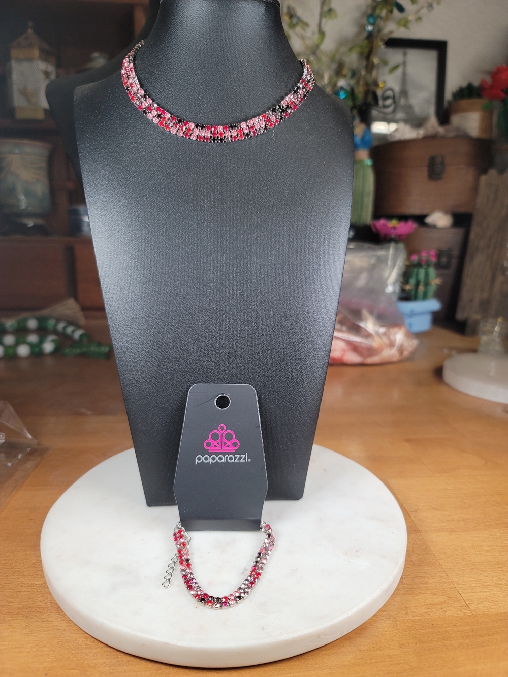 Paparazzi Red Multicolor Choker and Bracelet Set